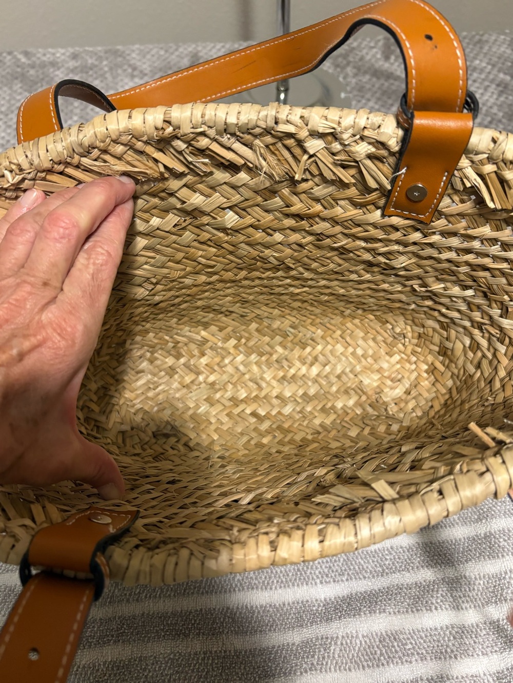 Vogue Natural Straw Tote with Tan Leather Trim - Picture 5 of 6